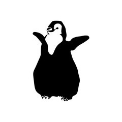 Penguin Black and white Vector silhouette isolated on white background. Minimalistic design