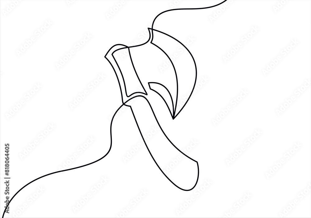 Poster continuous one line drawing of axe carpentry tool.