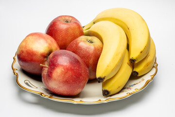 Owoce jabłka i banany na talerzu. © MR. Stanek