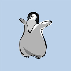 Penguin cartoon style Vector illustration isolated on blue background. Minimalistic design