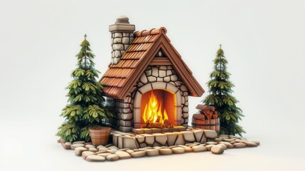 A small house with a fireplace and a chimney