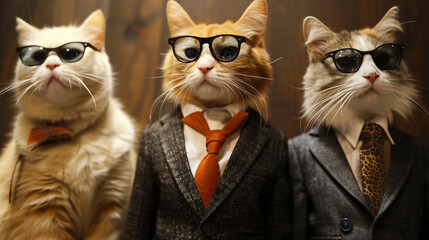 a group of cats wearing suits and glasses