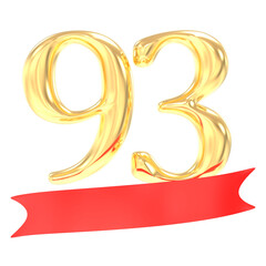 Anniversary 93 Number Gold And Red 3d Rendering