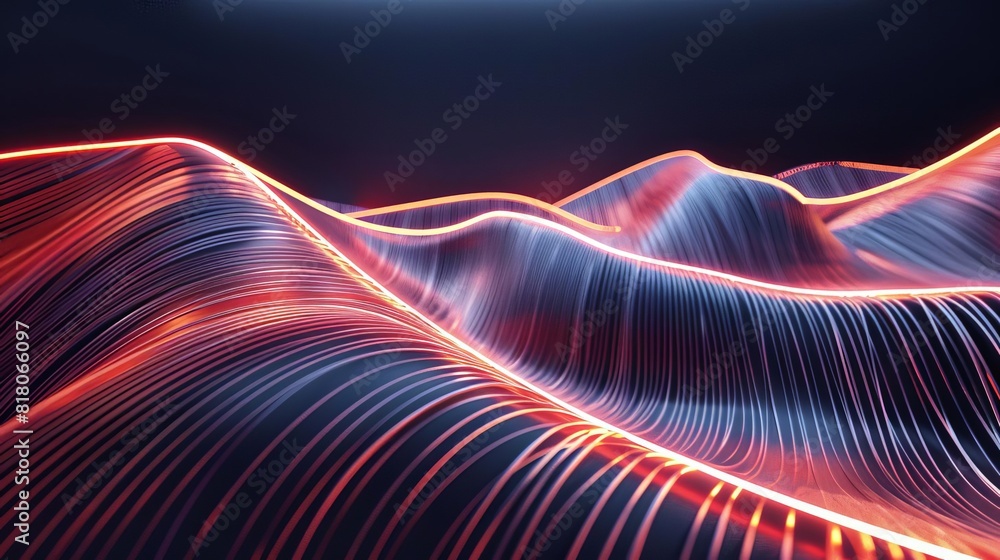 Poster futuristic luminescent lines forming abstract composition 3d render