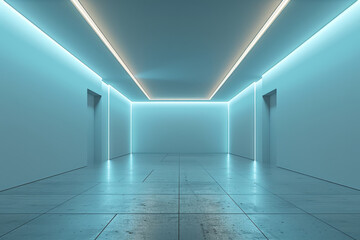 Interior of future buildings,neon light effect with glowing background.

