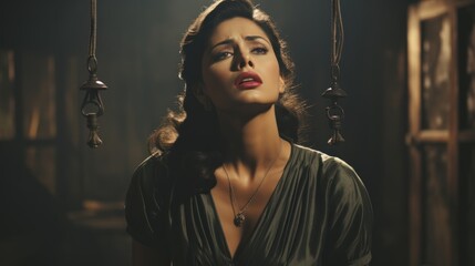 Emotional Indian Woman Crying in Retro Vintage Style Portrait