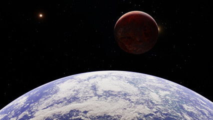 Blue And Red Planet In Space Background for advertising and wallpaper in space and planet scene. Elements of this image are furnished by NASA