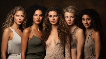 Fototapeta premium Multi-Ethnic Group of Women in Stunning Dresses Highlighting Diversity and Beauty