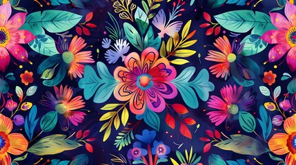 Vibrant floral pattern on a dark background