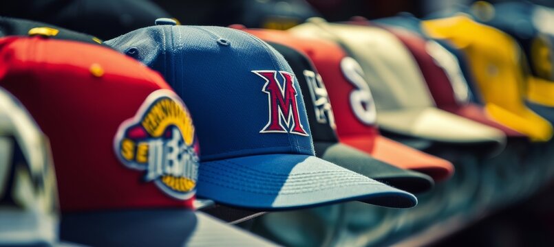 Vibrant Collection of Major League Baseball Caps Featuring Team Logos