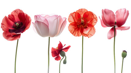 Obraz premium Stunning red poppy on a transparent background capturing the delicate beauty of nature in spring. This botanical illustration showcases the vibrant blossom with intricate petal details, perfect for fl