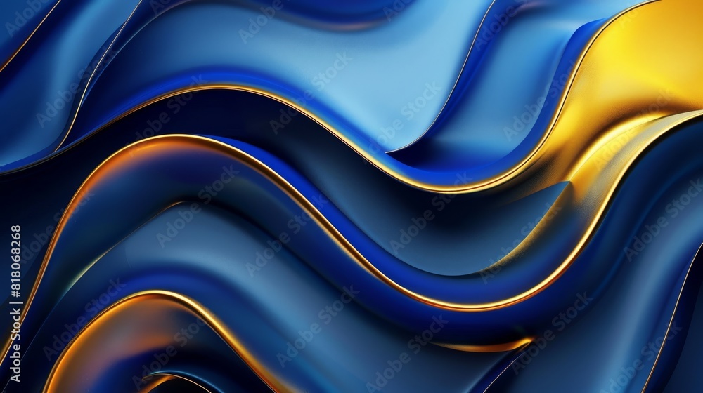 Poster this image displays a blend of blue and gold colors with a smooth, wave-like abstract design, creati