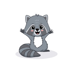 cute cartoon raccoon. Animal in flat style. Raccoon for cards,magazins, banners. Forest animal.