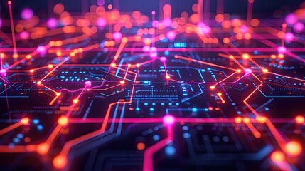 Tech board with neon lines and nodes