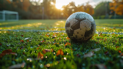 a ball on a green soccer field