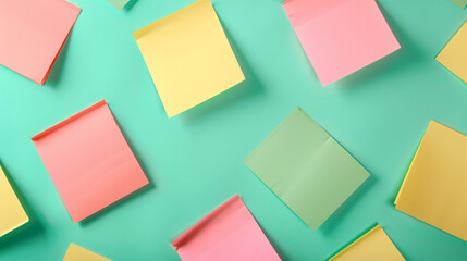 Different sticky notes on green background