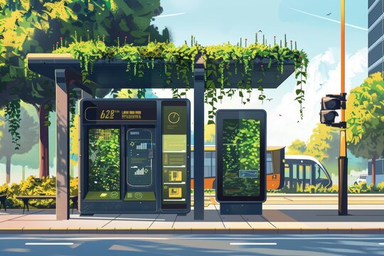 Eco-Friendly Bus Stop with Green Roof and Solar Powered Lighting