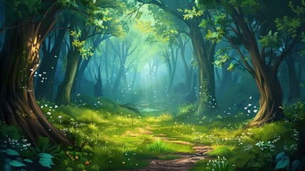 Magic forest with green lush trees UHD wallpaper