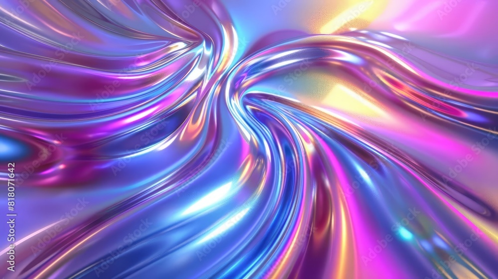 Poster holographic rainbow chrome wave effect abstract fractal geometric background for space disco party v