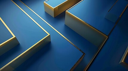 Obraz premium intricate blue and golden geometric layers illuminated on dark blue background abstract 3d rendering