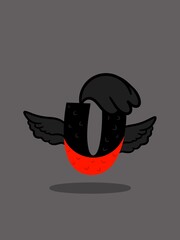 Letter U, umbrella bird, vactor graphics in flat cartoon style, alphabet animals, animal fonts.