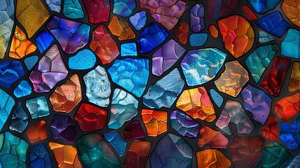 Stained glass effect with vibrant colors and irregular shapes, creating a beautiful and artistic mosaic