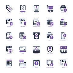 Shopping and Store icon pack for your website, mobile, presentation, and logo design. Shopping and Store icon dual tone design. Vector graphics illustration and editable stroke.