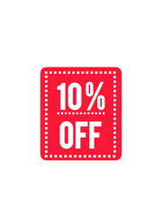 Discounts 10 percent off. Red template on white background.Vector illustration