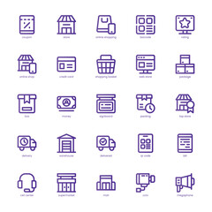 Shopping and Store icon pack for your website, mobile, presentation, and logo design. Shopping and Store icon basic line gradient  design. Vector graphics illustration and editable stroke.