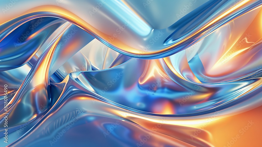 Poster this image features smooth, flowing digital waves with a dynamic interplay of blue and orange colors