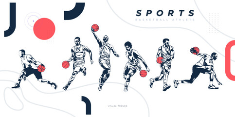 silhouettes of basketball athletes with various body poses, jumping and dribbling. national sports day celebration template concept. silhouette of person playing basketball
