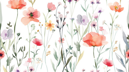 ilustración estilo acuarelas sobre flores del campo fondo blanco