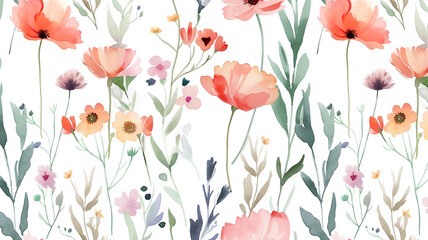 Fototapeta premium ilustracion estilo acuarelas sobre flores del campo fondo blanco