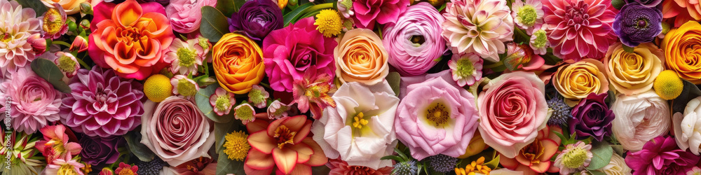 Aufkleber A colorful array of blooming flowers fills a wall in a store, creating a striking and lively display