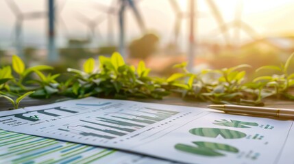 A close-up of a bear figurine next to a financial report showing decreasing numbers
