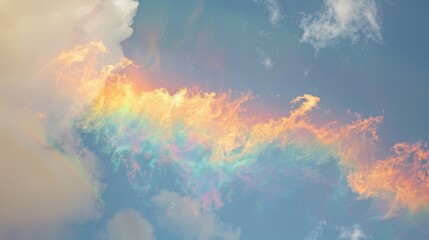 Against a backdrop of pure white clouds a fire rainbow stands out in all its fiery glory.