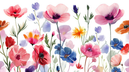 ilustracion estilo acuarelas sobre flores del campo fondo blanco