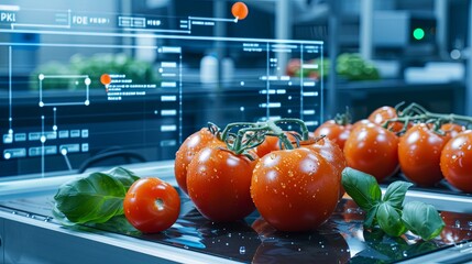 Tomatoes undergoing analysis in a modern laboratory
