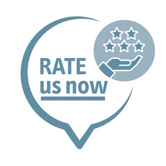 Rate us now - vector illustration feedback concept - speech bubble with text