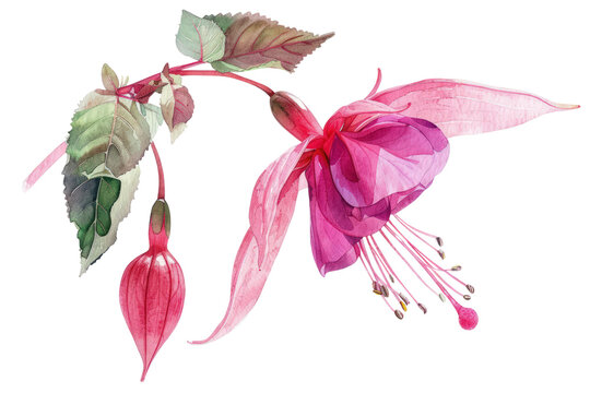 A single fuchsia pink flower in full bloom on a white background
