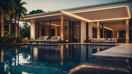 Contemporary Elegance, Digital Illustration of a Luxury Pool Villa
