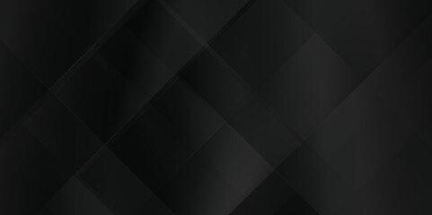 Naklejka premium Luxury deep black dynamic abstract vector geometric lines patterns and squares, Luxury modern seamless abstract geometric black pattern, empty black and white tiles on black background with space.