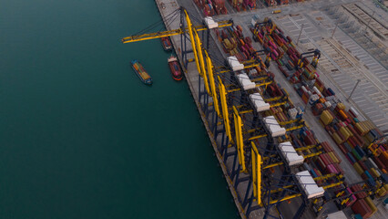 container,container ship in import export and business logistic,By crane ,Trade Port , Shipping,cargo to harbor.Aerial view,Water transport,International,Shell