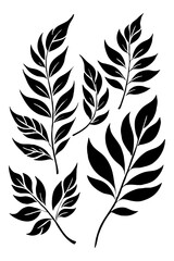 Obraz premium Leaves . Black and white botanical pattern. For use in graphics, materials. Abstract plant shapes. Minimalist illustration for printing on wall decorations. Generated by Ai