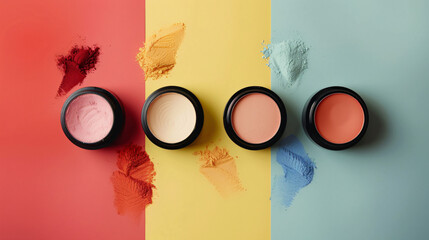 Four of decorative cosmetics on color background