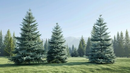 Fototapeta premium majestic evergreen pines standing tall against clear sky 3d illustration