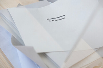 European election ballot paper in ballot box, German list choosing political parties, voting...