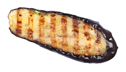 One slice of tasty grilled eggplant isolated on white