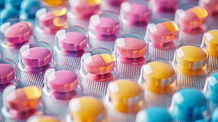 Colorful of tablets in blister packagin