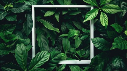 Green leaves in white frame. Generative AI